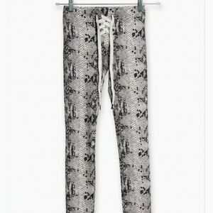 David Lerner Snake Print Lace-Up Flare Pants XS - Gray & Black Animal Print